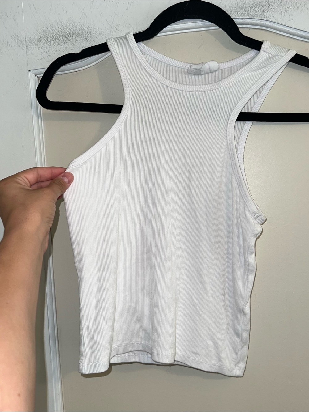 LNA White Ribbed Racerback High Neck Tank Top